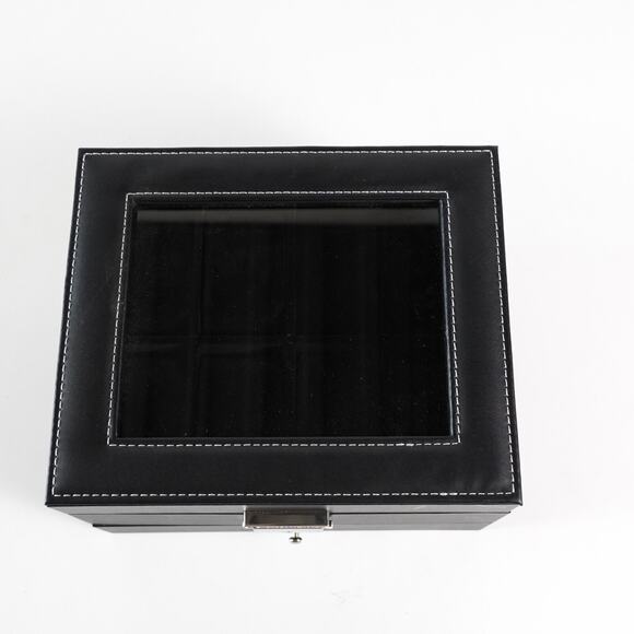 Songmics Black Synthetic Leather Watch Box 8 Slot Glass Window Lid Display Case - Picture 11 of 15